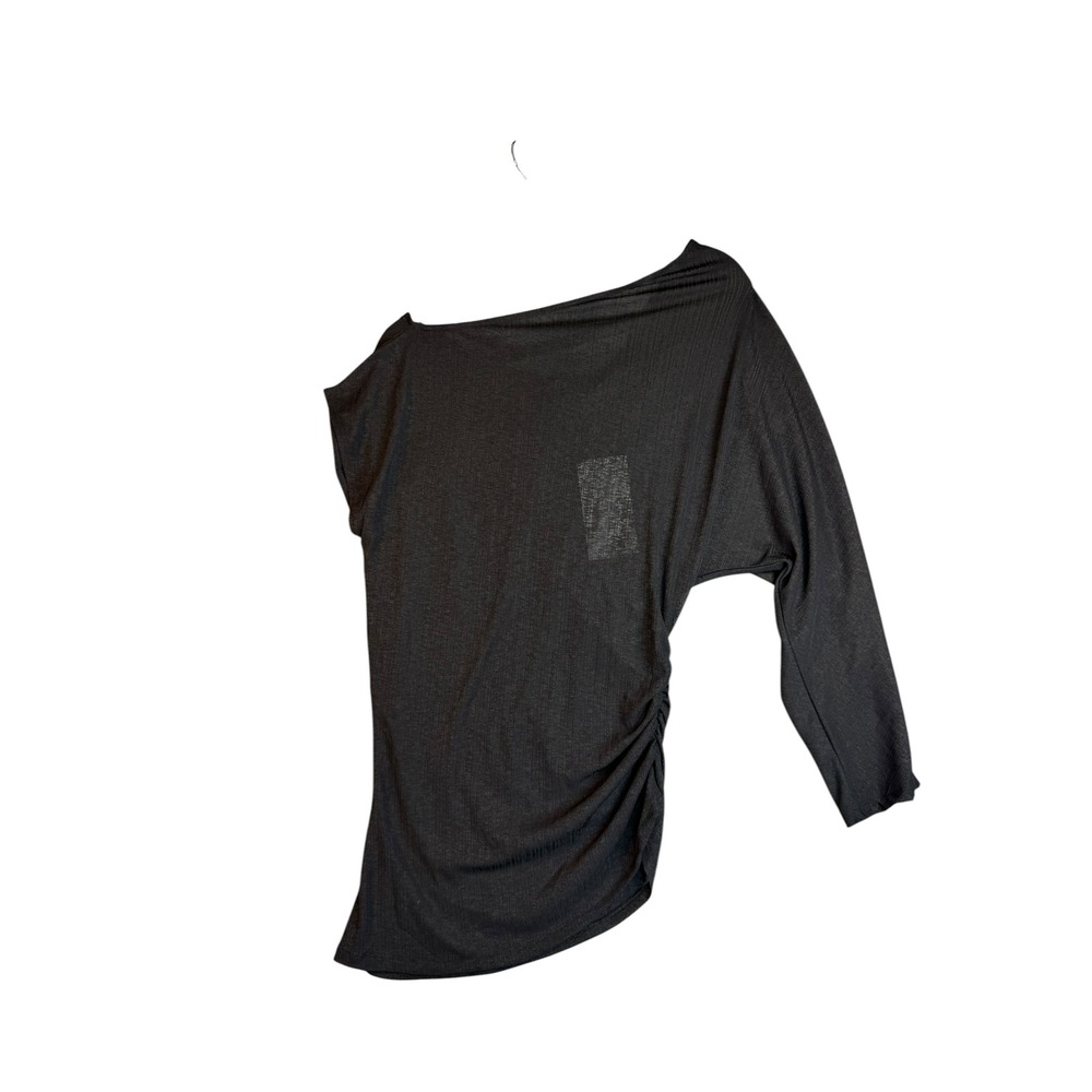 Zara Womens Asymmetric Ruched Ribbed One Shoulder Top black NWT